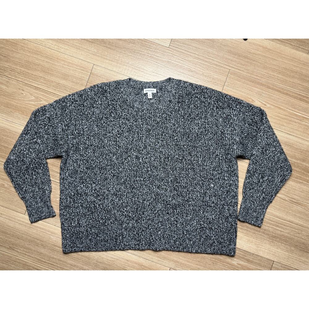 Nordstrom Gray Marl Crewneck Knit Sweater XL Wool Blend Oversized